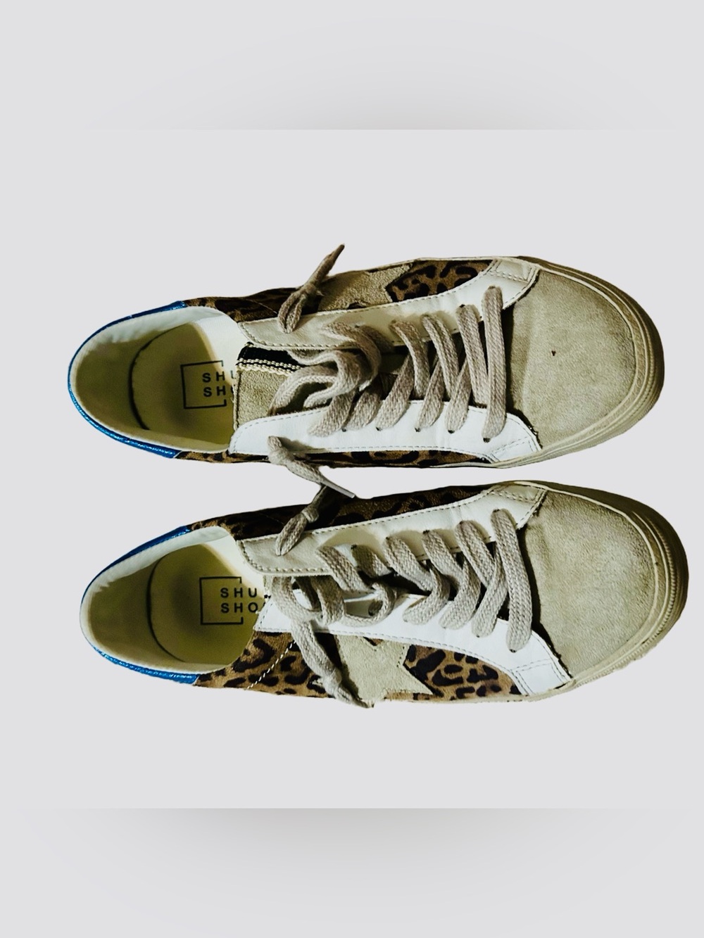 Women's Suede Leopard Accent Sneakers - Beige - Picture 2 of 4